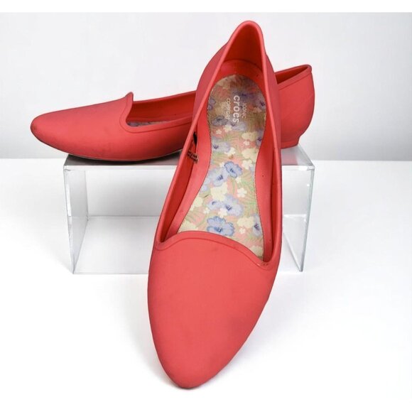 Crocs Women's Eve Flat Iconic Comfort Coral Pink Croslite Loafer Size 8 - Picture 2 of 12